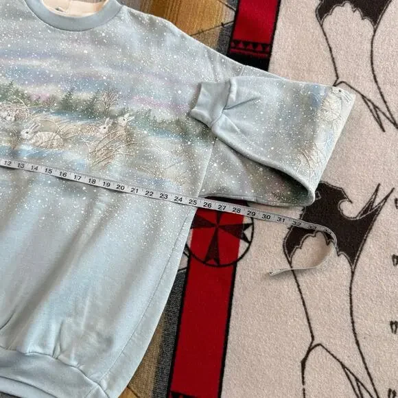 Vintage 90s Women’s Bunny Rabbit AOP Nature Outdoor Sweatshirt Size XL Animals - Picture 8 of 10